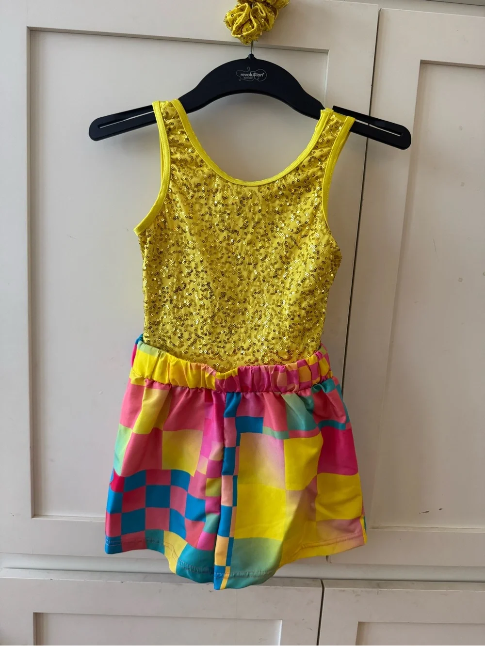 Kids Colorblock Sequin Dance Costume - Yellow, Pink, Blue